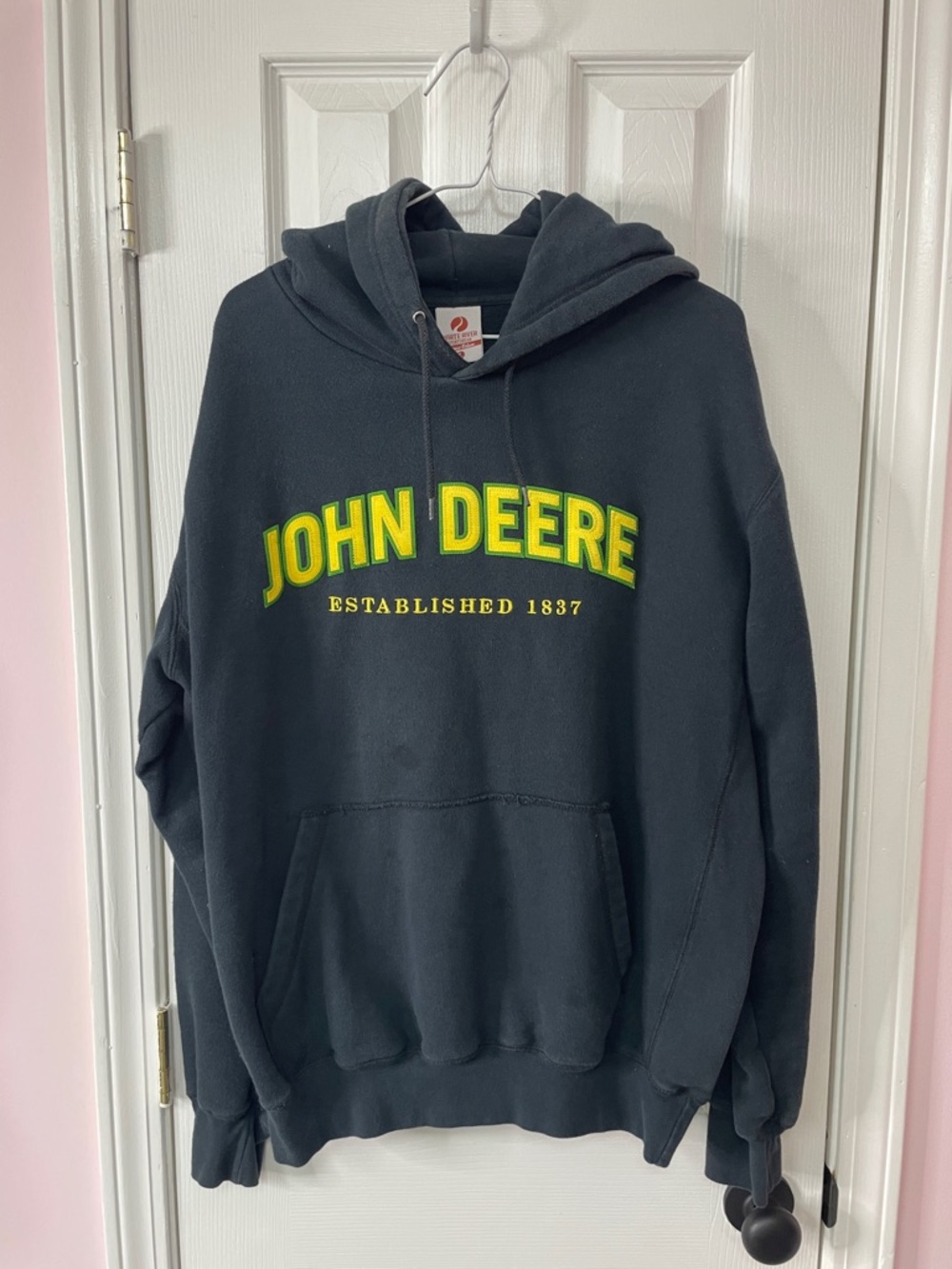 John Deere Black Hoodie with Yellow & Green Logo Size Large